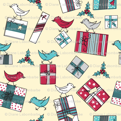 Retro Style Packages And Birds Christmas Pattern