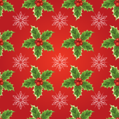 Holly & Snowflakes On Red Christmas Pattern 