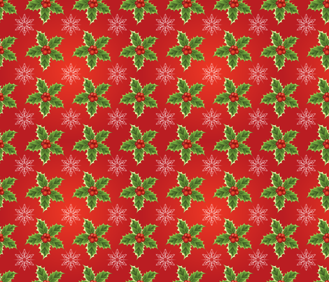 Holly & Snowflakes On Red Christmas Pattern  fabric by diane555 on Spoonflower - custom fabric