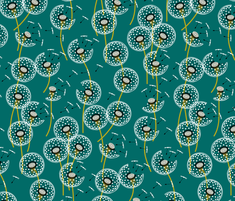 fanciful flight - make a dandelion wish! - teal fabric by coggon_(roz_robinson) on Spoonflower - custom fabric