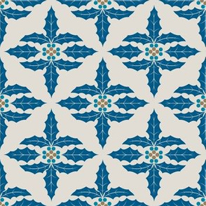 Cute Retro Holly Christmas Pattern in blue and brown