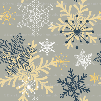 Blue Gold Holiday Snowflakes Pattern