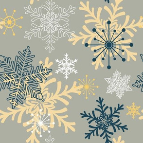 Blue Gold Holiday Snowflakes Pattern