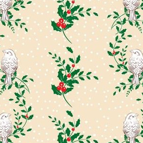 Sparrows and Holly Holiday Pattern