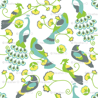 jacobean birds white background