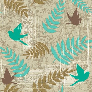 Brown and Teal Bird Design