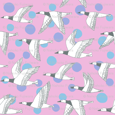 migratory birds - grey, pale pink, lavender, sky blue