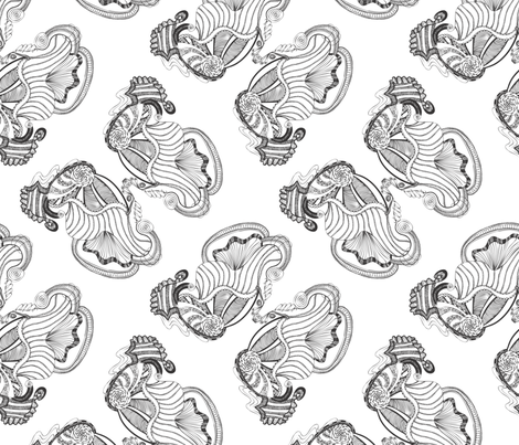 Gates of the Nereids, Black and White fabric by janet_antepara on Spoonflower - custom fabric