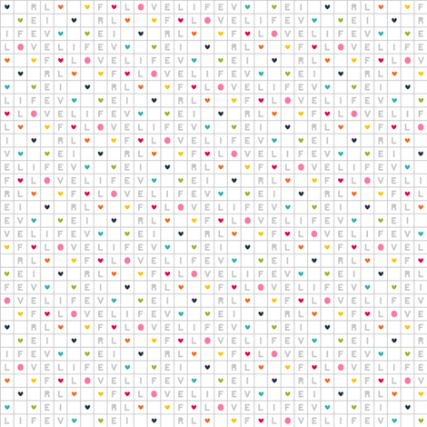 live free : love life crossword on white fabric by misstiina on Spoonflower - custom fabric