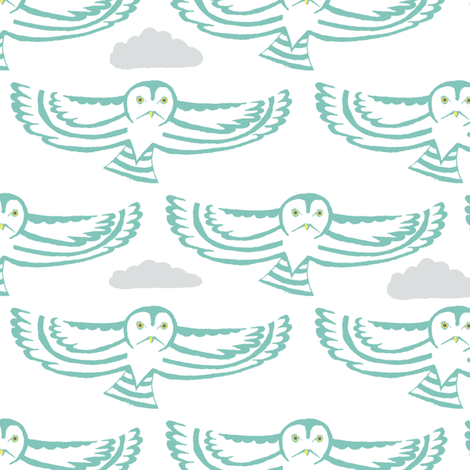 owl flight in teal with clouds fabric by creative_merritt on Spoonflower - custom fabric