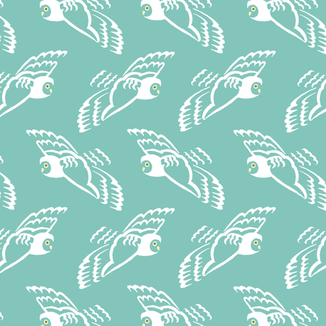 owl on teal sky fabric by creative_merritt on Spoonflower - custom fabric