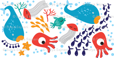 Sea Animals on White