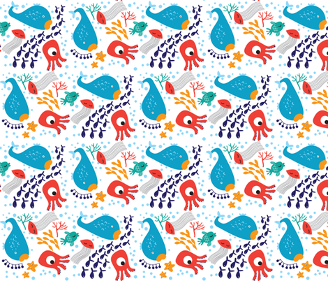 Sea Animals on White fabric by suryasajnani on Spoonflower - custom fabric