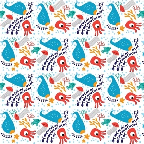 Sea Animals on White