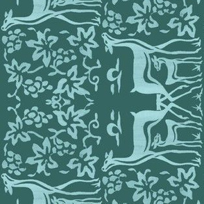 Arts&Crafts deer teatowel - seafoam on dk bluegreen-175