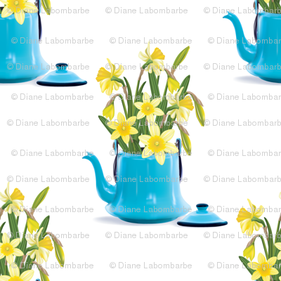 Vintage Tin Kettle With Daffodils