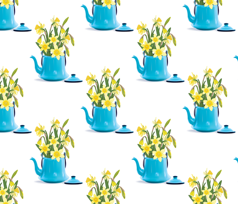Vintage Tin Kettle With Daffodils