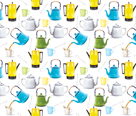 Vintage Tin Kettles and Coffee Pots fabric by diane555 on Spoonflower - custom fabric