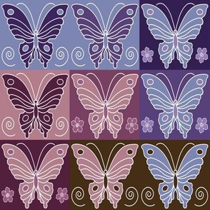 Butterfly multi-swatch - peach-rose-eggplant-purple-periwinkle-brown