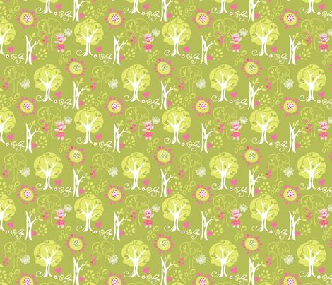 Kitty Forest Lime fabric by meganhagelcreative on Spoonflower - custom fabric