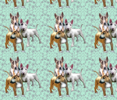 Bull Terriers and Flowers fabric by dogdaze_ on Spoonflower - custom fabric
