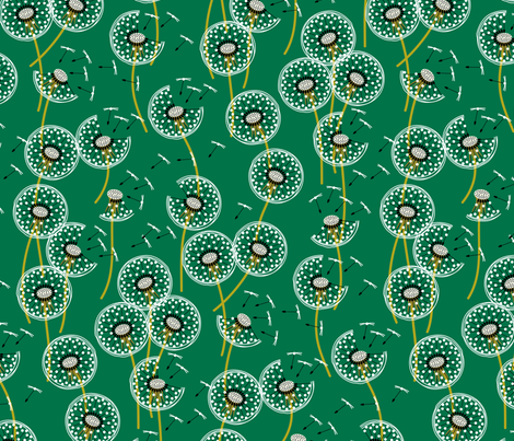 Fanciful flight - make a dandelion wish! - dark green fabric by coggon_(roz_robinson) on Spoonflower - custom fabric