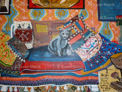 Sprocket on Gujarati Pillows Looking for Louie-Louie