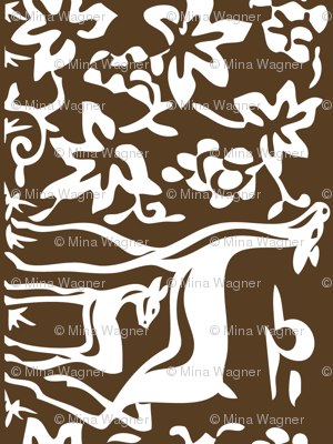 Arts & Crafts deer & grapes - vector - teatowel - dk brown-29