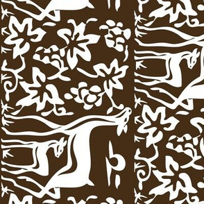 Arts & Crafts deer & grapes - vector - teatowel - dk brown-29