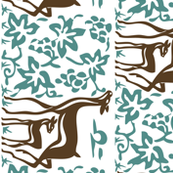 Arts & Crafts deer & grapes - reverse - vector - teatowel - dk brown-29 bluegreen-175 - white
