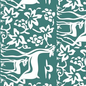 Arts & Crafts deer & grapes - vector - teatowel - bluegreen-175