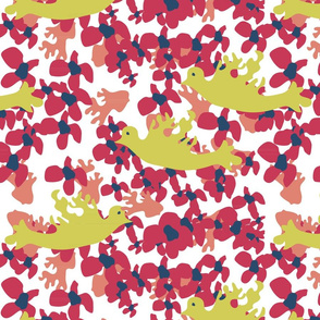 Yellow Warblers in Flowers