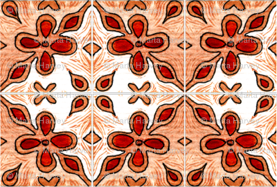 Tile Flowers Diamonds Orange