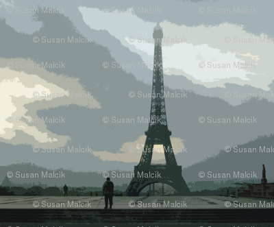 Eiffel Tower on cloudy morning