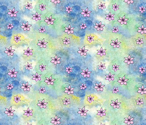 Pink Flowers on Watercolor Painted Rice Paper fabric by martaharvey on Spoonflower - custom fabric
