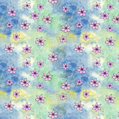 Pink Flowers on Watercolor Painted Rice Paper