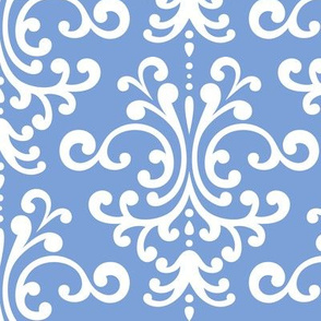 damask lg cornflower blue and white