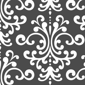 damask lg dark grey and white