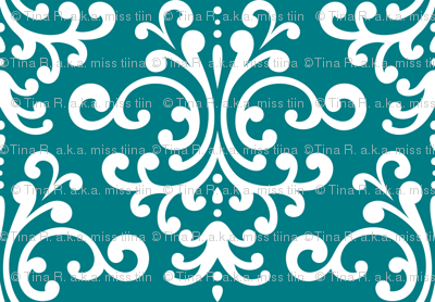 damask lg dark teal and white