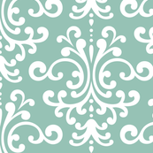 damask lg faded teal and white