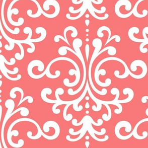 damask lg coral and white