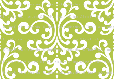 damask lg lime green and white