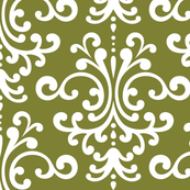 damask lg olive green and white