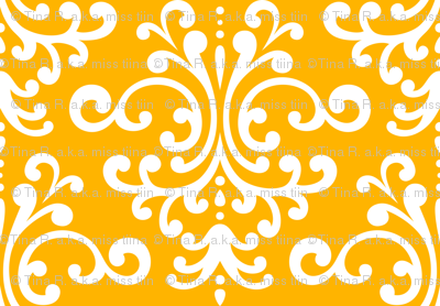 damask lg pumpkin orange and white