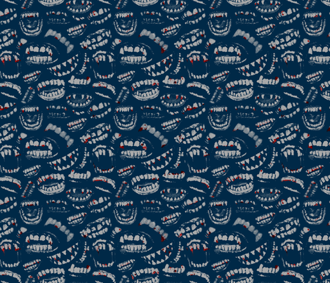 Monster Mouths! With Blood! - Navy / Grey fabric by ben_goetting on Spoonflower - custom fabric