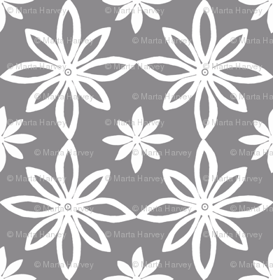 Pattern With 2 Flowers in Grey and White
