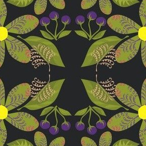 Flowers,Ferns&BerriesonBlack