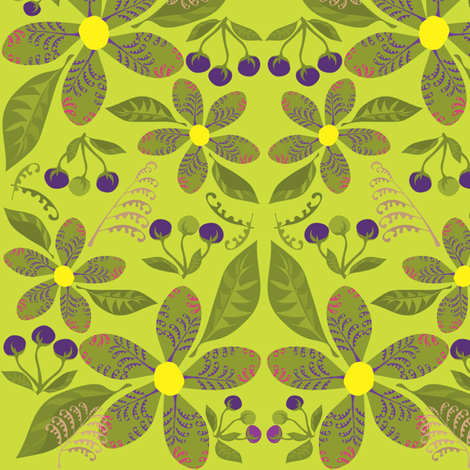 Flowers,Ferns&BerriesonPeridot fabric by linda_santell on Spoonflower - custom fabric