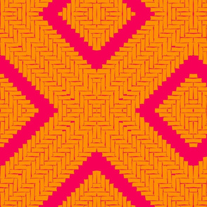 WOVEN HERRINGBONE DIAMOND - fiery pink and mandarin
