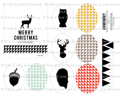 christmas fabric art print and ornaments
